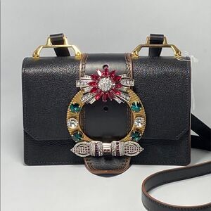 Miu Miu Madras Crystal Embellished Leather Shoulder Bag